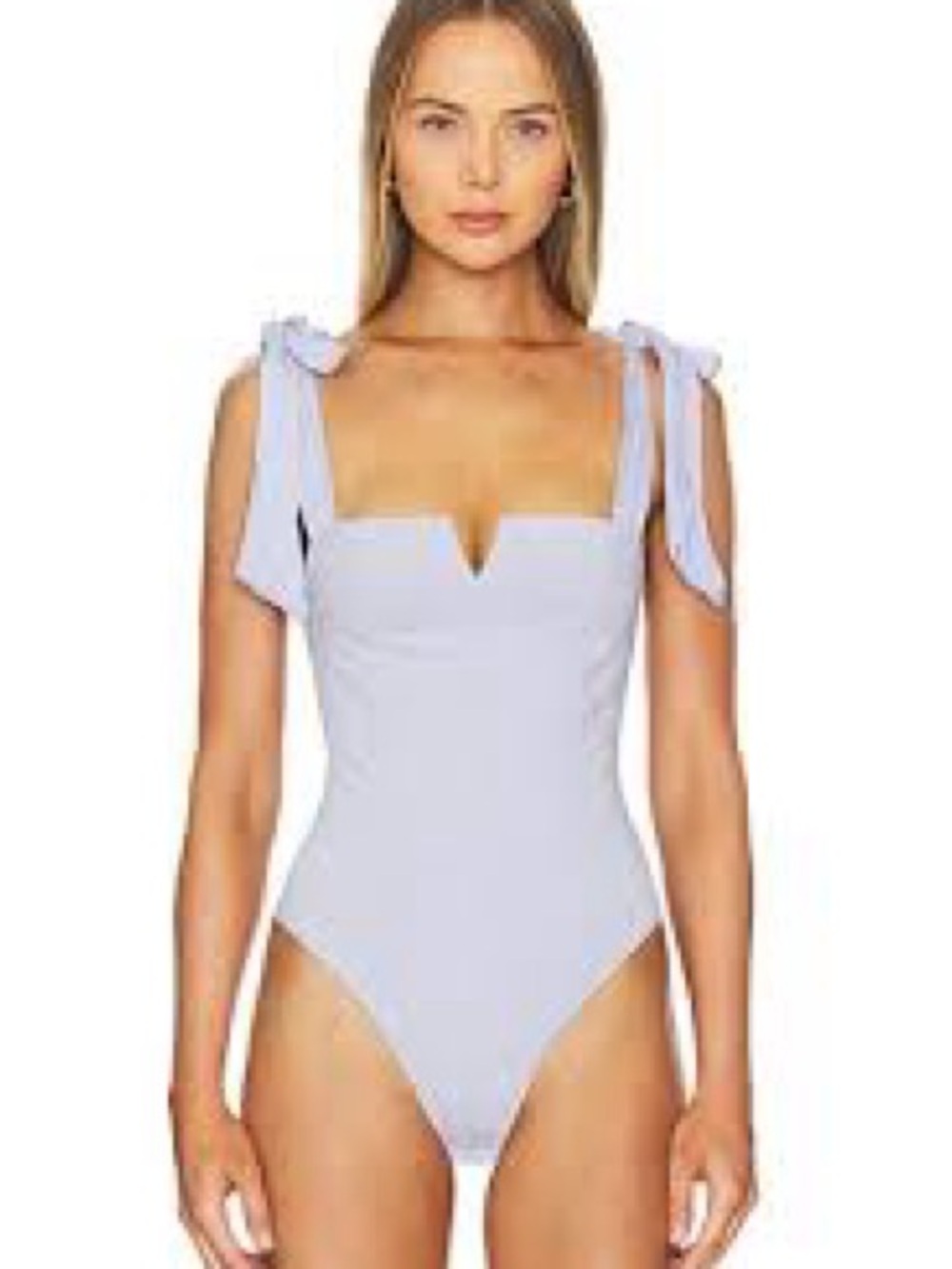 Free People Light Lavender Tie Shoulder Bodysuit
